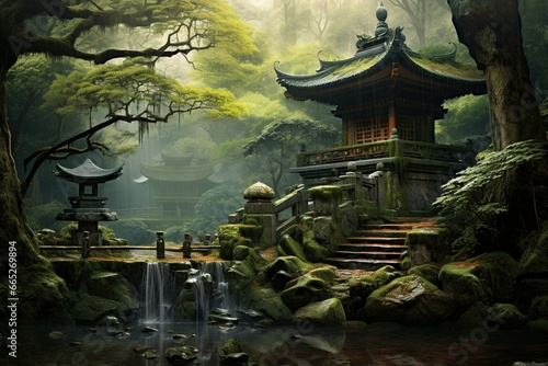 Stunning artwork depicting an elegant Japanese shrine. Generative AI