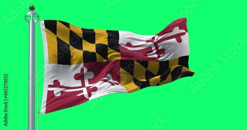 Maryland state flag waving on green screen photo