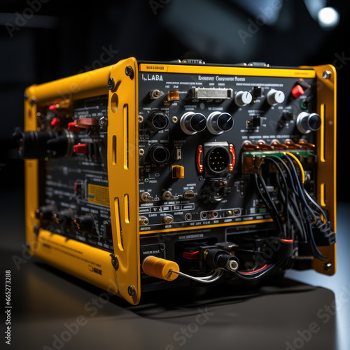  back view of a yellow amplifier 
