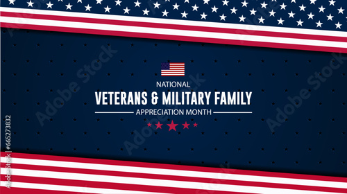 Happy National Veterans And Military Family Appreciation Month Is November. Background Vector Illustration