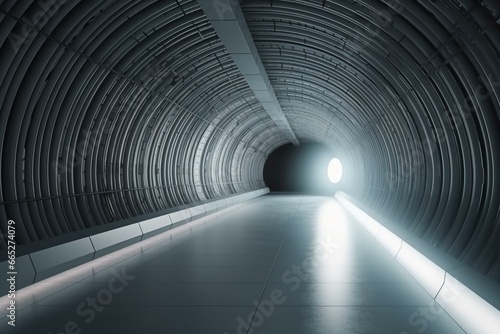 Futuristic tunnel corridor with concrete, asphalt, and realistic elements, rendered in 3D. Generative AI