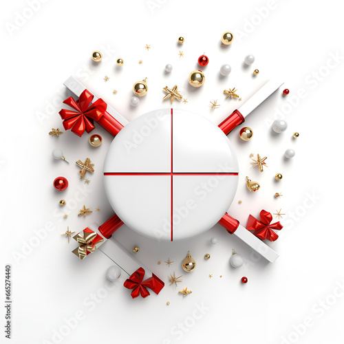 a white box with a red ribbon and a red bow