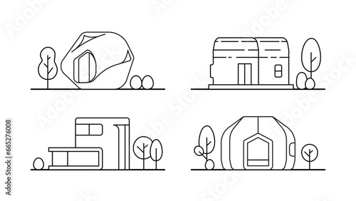 3D printed small houses illustrations set