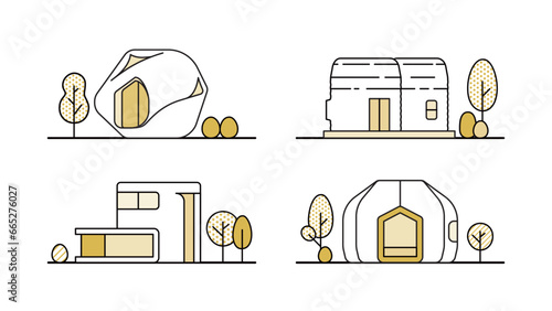 3D printed small houses illustrations set