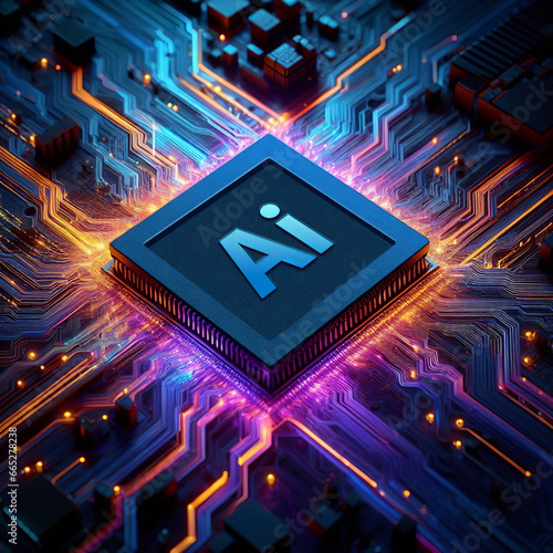 Computer circuit board with the most advanced neural Ai processor photo