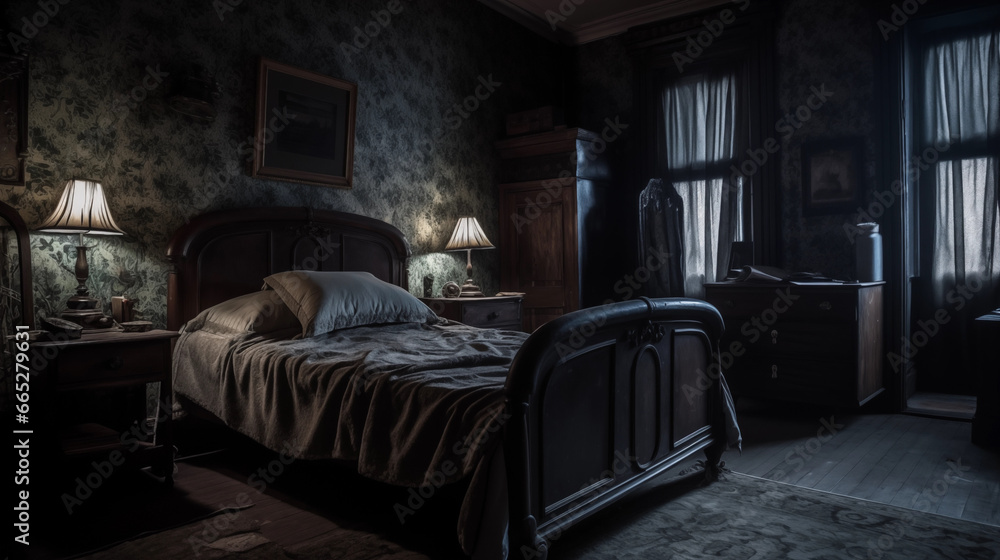 Spook Haunted House Bedroom - obrazy, fototapety, plakaty 