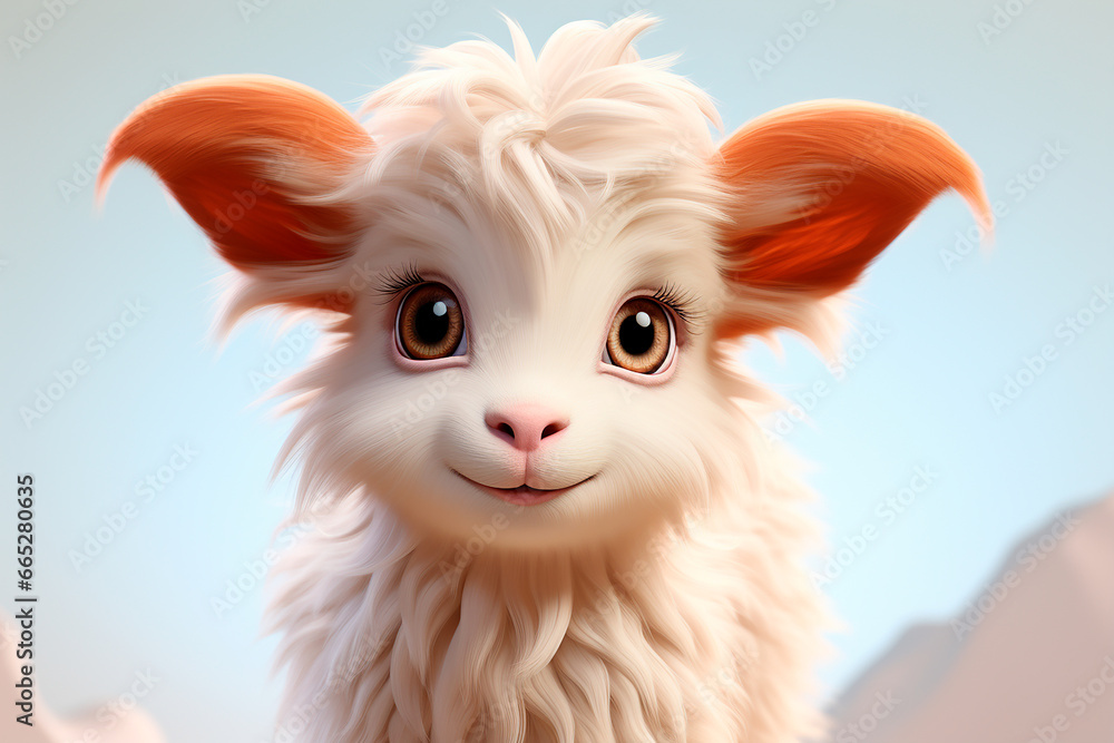 Goat in a natural environment. Adorable 3D cartoon animal portrait. Goat in a natural environment. Adorable 3D cartoon animal portrait.