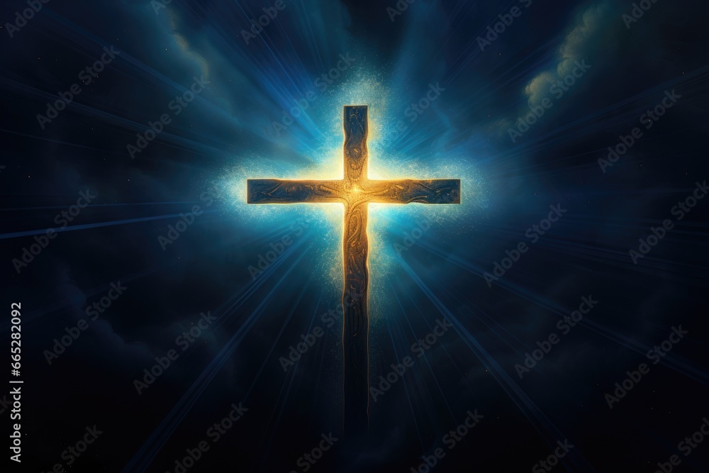 Fototapeta premium Cross symbol in mystical light Cross sign holy