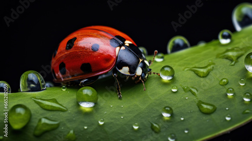 A ladybug on a green leaf © tashechka