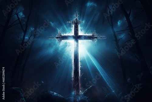 Cross symbol in mystical light Cross sign holy