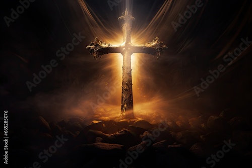Cross symbol in mystical light Cross sign holy photo