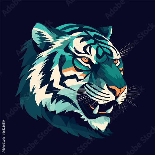 Tiger head mascot logo vector illustration on dark background for sport team or corporate identity