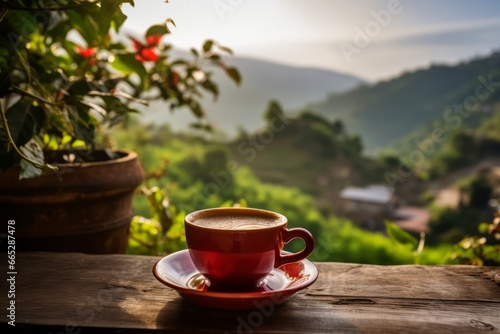 A warm and inviting scene of a freshly made Red Eye Coffee in a quaint coffee shop setting