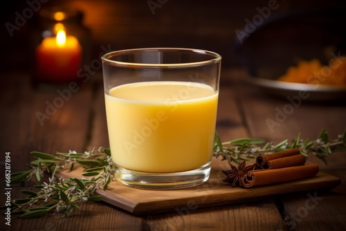 Soothing Golden-Hued Honey Saffron Milk Bathed in Candlelight on a Homely Table