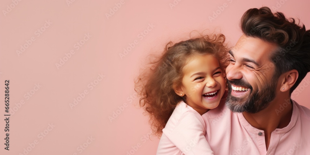 father and kid on pastel background, generative AI father and kid on pastel background, generative AI
