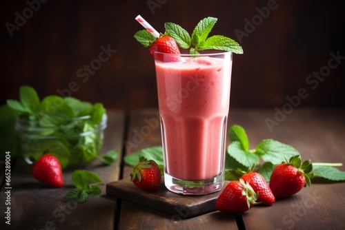 Wallpaper Mural A Delicious Blend of Strawberry and Vanilla in a Smoothie Served with Fresh Mint Torontodigital.ca