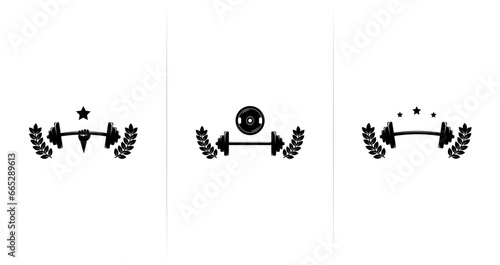 Set of fitness equipment logo design. Gym symbol with star and wheat concept