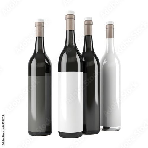 Champagne or wine bottles mockup in 3d style isolated on transparent background,transparency 