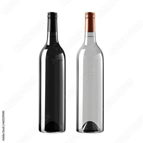 Champagne or wine bottles mockup in 3d style isolated on transparent background,transparency 