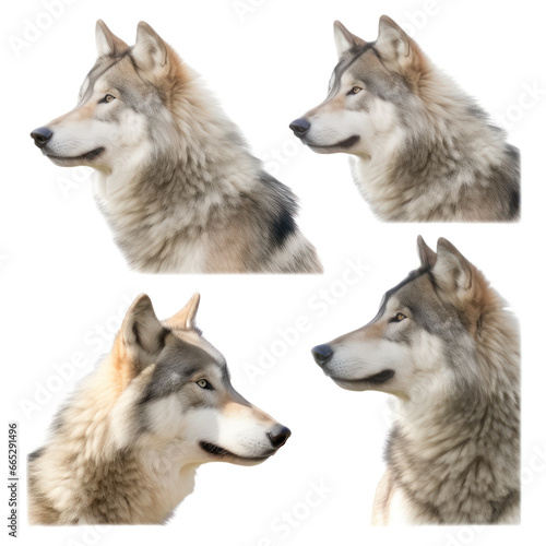 Set of wolf head isolated on transparent background,transparency 
