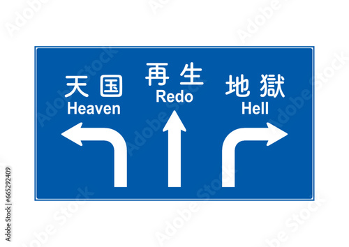 タイムリープ看板。死後の世界の道路標識。