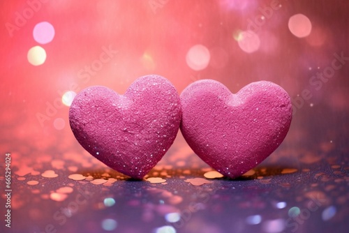 Two pink hearts on a sparkly background. Generative AI