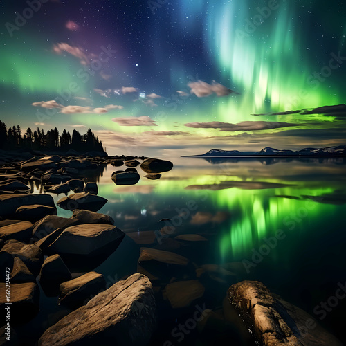 auroras over calm water surfaces