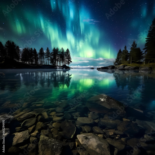 auroras over calm water surfaces © ginstudio