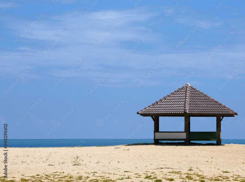 gazebo shelter on beach on a warm and bright sunny day gazebo shelter on beach on a warm and bright sunny day