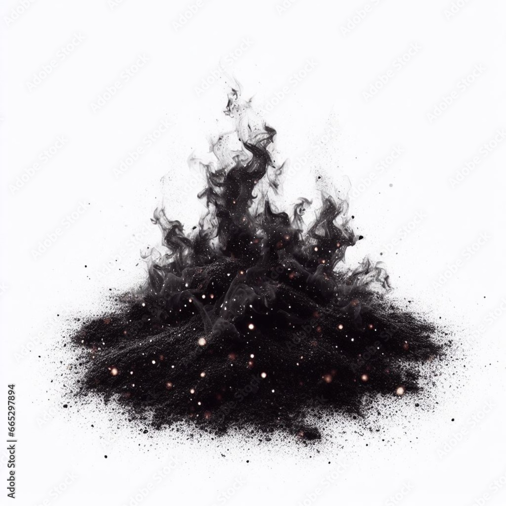 Glowing Fire Black Particles In  White Background