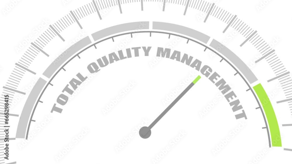 TQM Total Quality Management - describes a management approach to long-term success through customer satisfaction. Instrument scale with arrow. Colorful infographic gauge element. TQM Total Quality Management - describes a management approach to long-term success through customer satisfaction. Instrument scale with arrow. Colorful infographic gauge element.