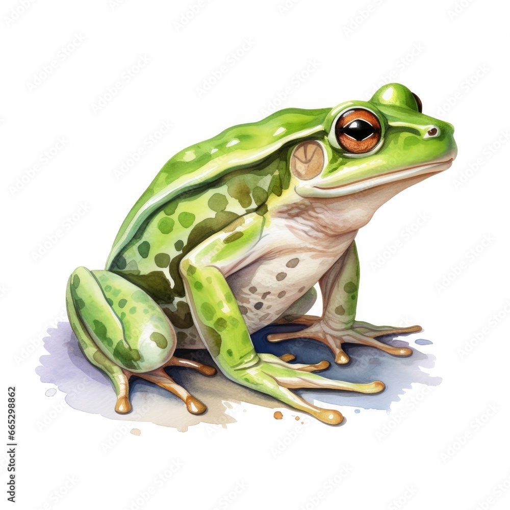 Obraz premium Watercolor green frog on white background.