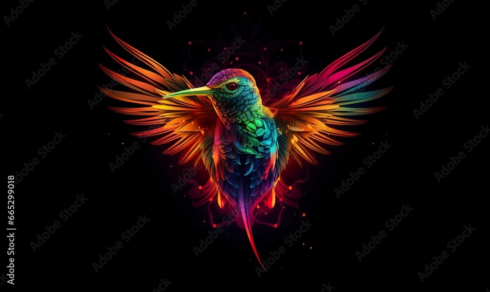 Naklejka premium hummingbird logo with multiple colors flying through the air..