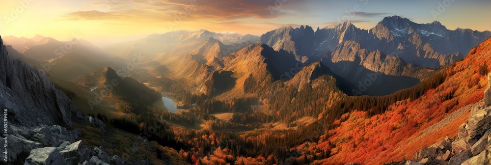 Obraz premium Panorama mountain autumn landscape.