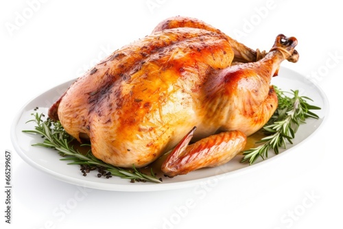 Roasted chicken on isolated white background. © Fatema