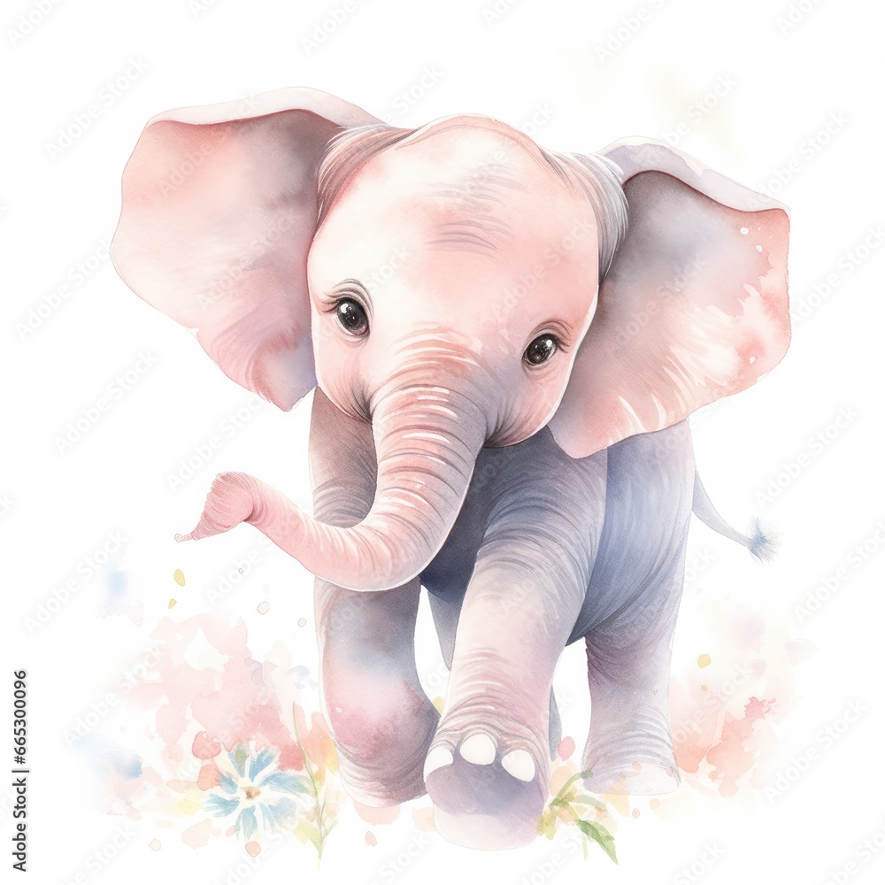 Watercolor Baby Elephant.