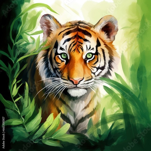 Watercolor Tiger for kids.