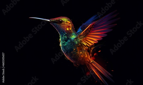 hummingbird logo with multiple colors flying through the air.. © Fatema