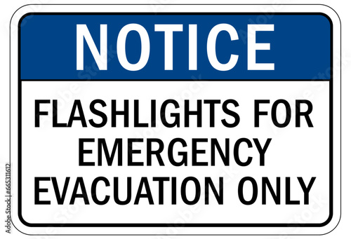 Evacuation alarm sign and labels flashlights for emergency evacuation only