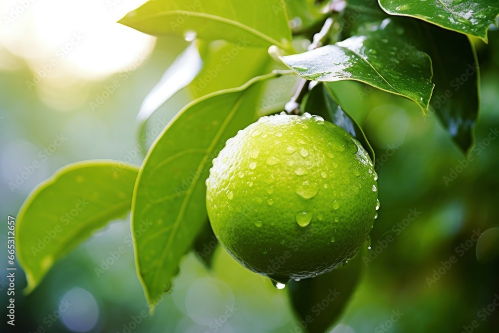Close up of wet lime on branch. Close up of wet lime on branch.