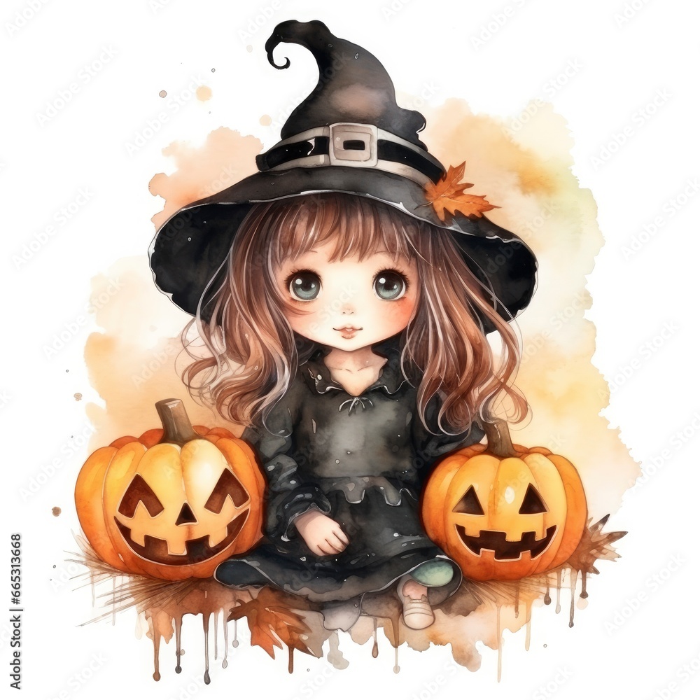 Fototapeta premium Watercolor Halloween illustration on white background.