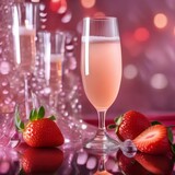 A close-up of a crystal champagne flute filled with bubbly and strawberries5