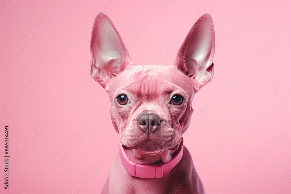 Pink colored dog on Pink Background.