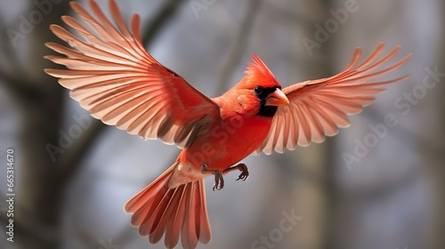 Northern Cardinal coming in for a landing. © MdAbdul