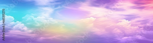 Rainbow sky with fluffy clouds. Multicolored toned sky. © MdAbdul