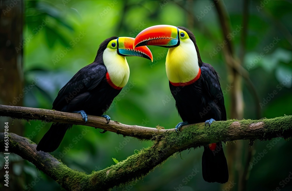 Naklejka premium Toucan sitting on the branch in the forest.
