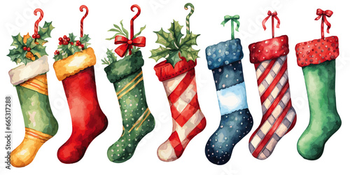 red blue green christmas sock isolated on white vectors