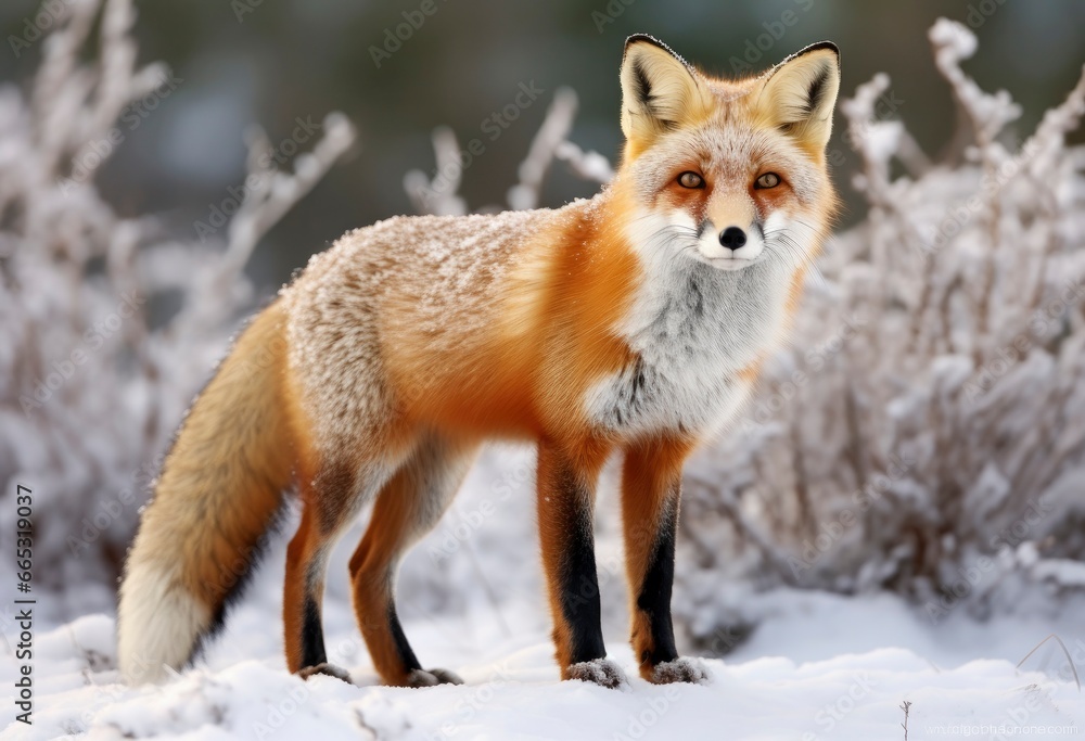 Red fox standing on snow. Red fox standing on snow.