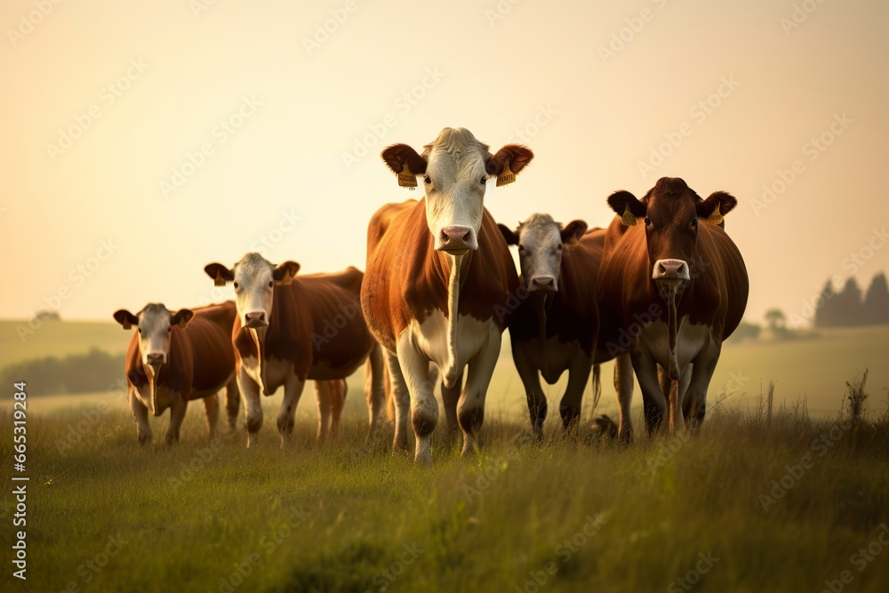 Group of cows standing in a grassy field. Group of cows standing in a grassy field.