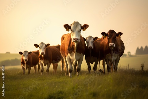 Group of cows standing in a grassy field.